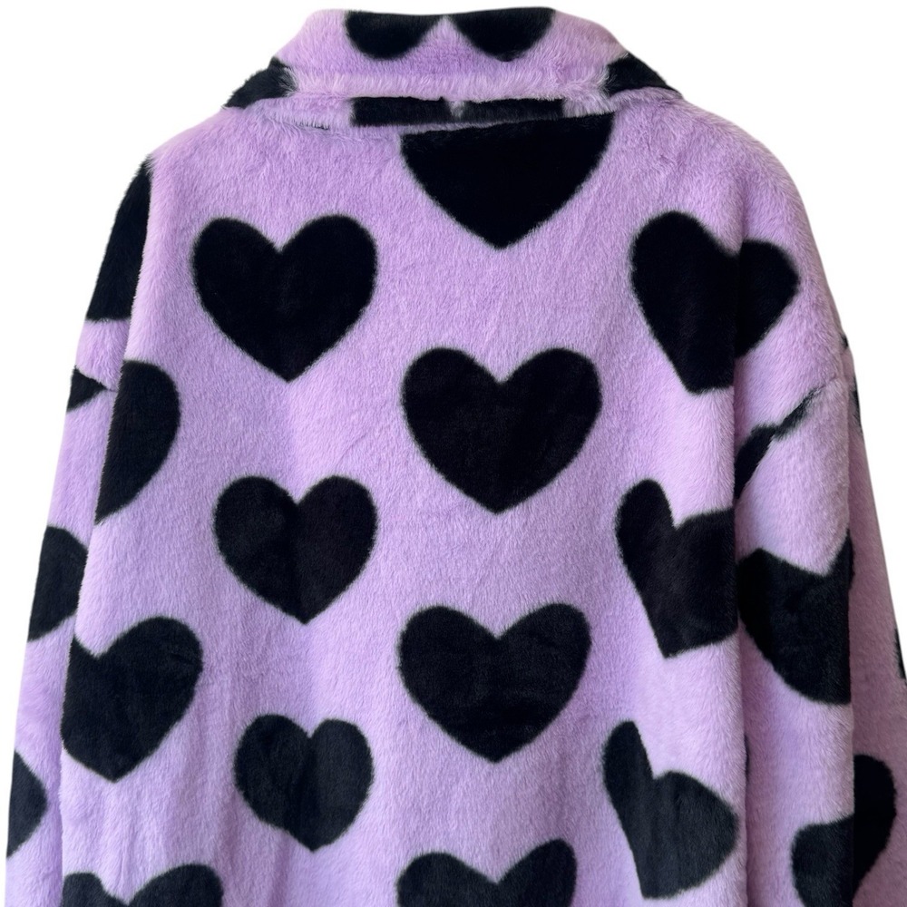 NEW I Believe Purple Heart Fuzzy Bomber Jacket Feminine Cozy Special Occasion 1X - Picture 6 of 11